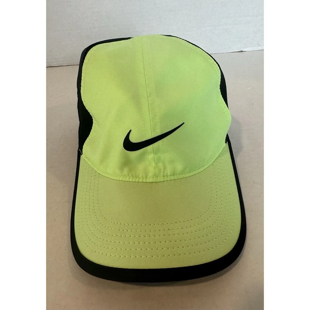 Nike Featherlight Dri Fit Hat Baseball Lime Black Adjustable One Size Running
